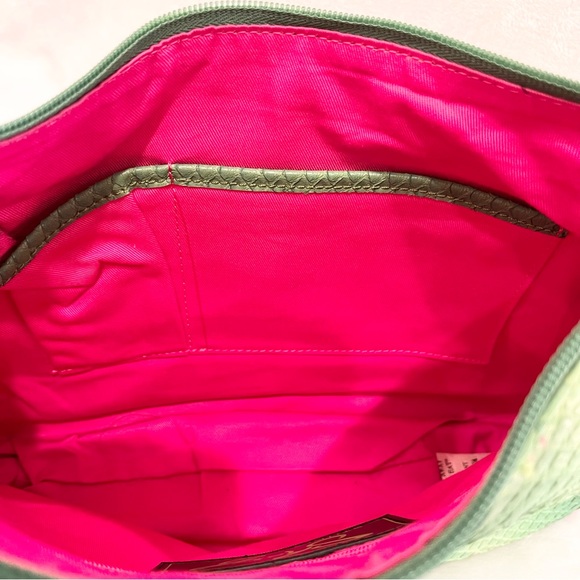 SHARIF 1827 GREEN & BROWN HANDBAG LEATHER TRIM WITH LAMINATE AND POUCH NWOT - Picture 13 of 15